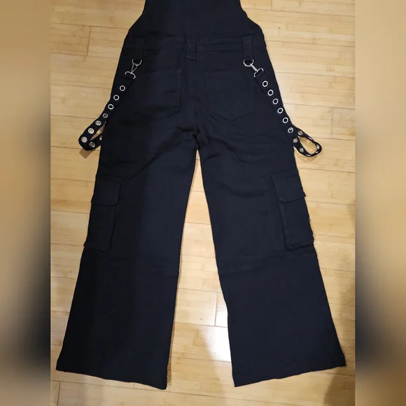 Dolls Kill Rare The Grave Girls Punk Goth Black Tough Life Denim Overalls S M - Picture 12 of 14